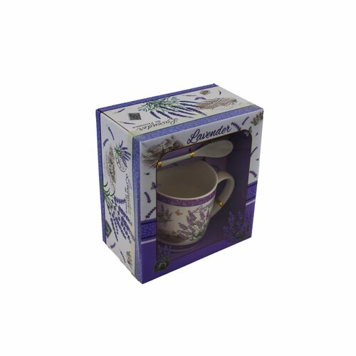 Kubek porcelanowy z talerzykiem i łyżeczką Lavender de Provence