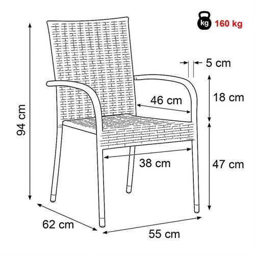 Autronic Gartenstuhl, Metall, Polyrattan, Grau, AZC-S2114 GREY