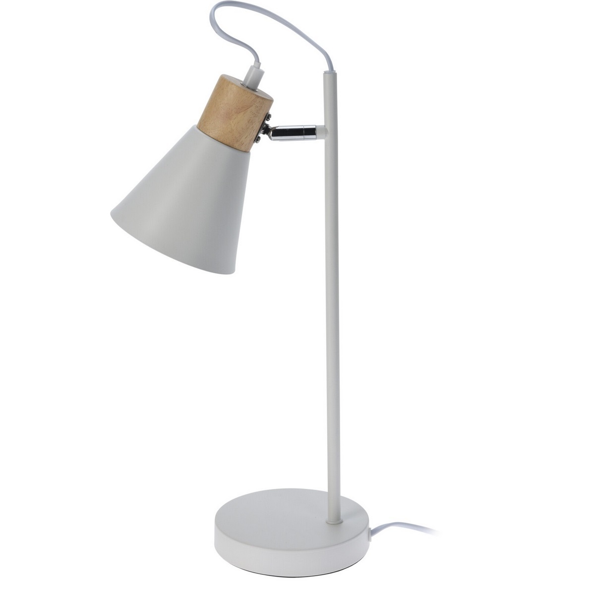 Fotografie Kovová stolní lampa s dřevěným podstavcem Solano bílá, 14 x 47 cm