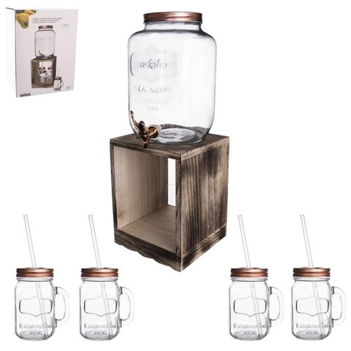 Orion Flasche 8,8 l mit Hahn, Ständer und 4 Gläsern Straw
