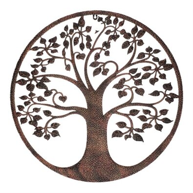 Decorație metalică de perete Arborele vieții dincupru, diametru 60 cm