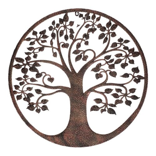 Decorație metalică de perete Arborele vieții dincupru, diametru 60 cm