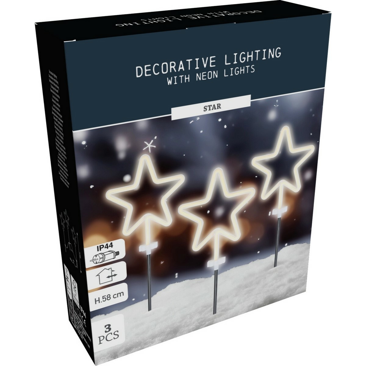 Vánoční LED venkovní osvětlení Neonová hvězda, sada 3 ks, v. 58 cm