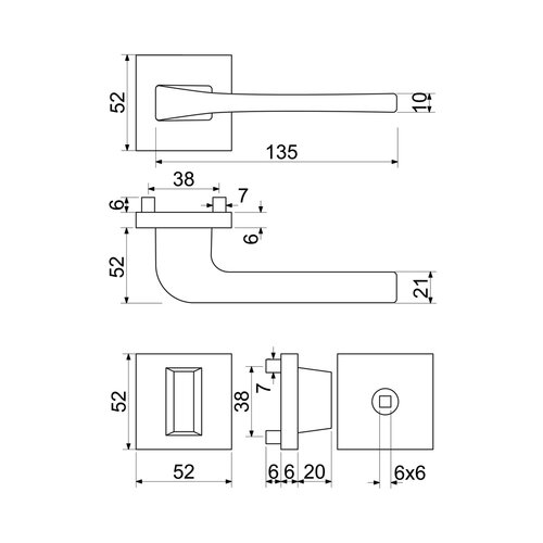 Aluminiowe okucia drzwiowe RK.C36.CORTINA. WC.ANT