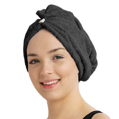 Hitro sušeča frotirana turban za lase, črna