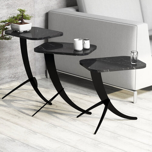 Odkládací stolek Pion Black Marble, 3 ks