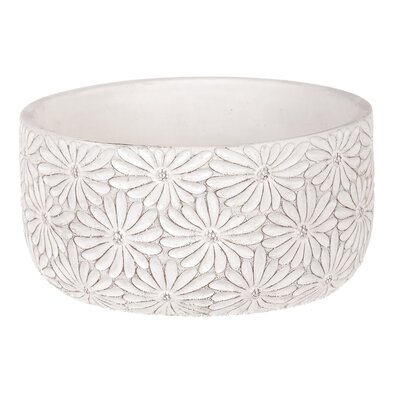 Übertopf aus Beton mit Blumen, 21 x 11 cmweiß  ,
