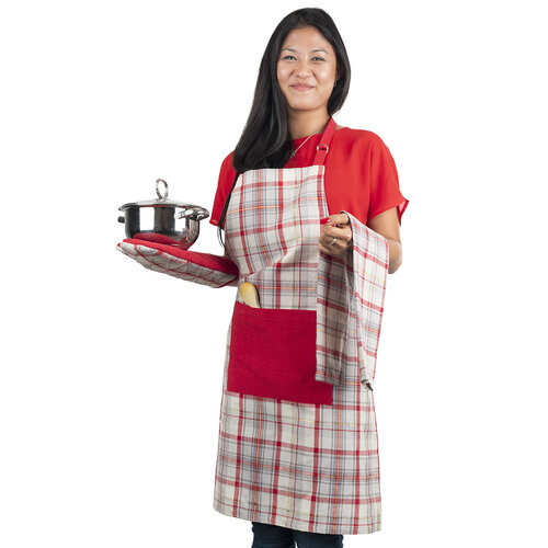 Káró konyhai szett – edényfogó és alátét, piros-bézs, 18 x 32 cm, 20 x 20 cm