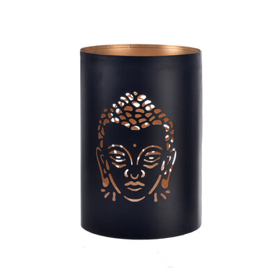 InDecor Kovový svícen Buddha črna, 13 x 13 x 22 cm