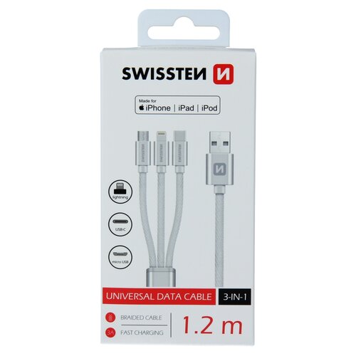 SWISSTEN Univerzální kabel USB 3v1, 1,2 m stříbrná