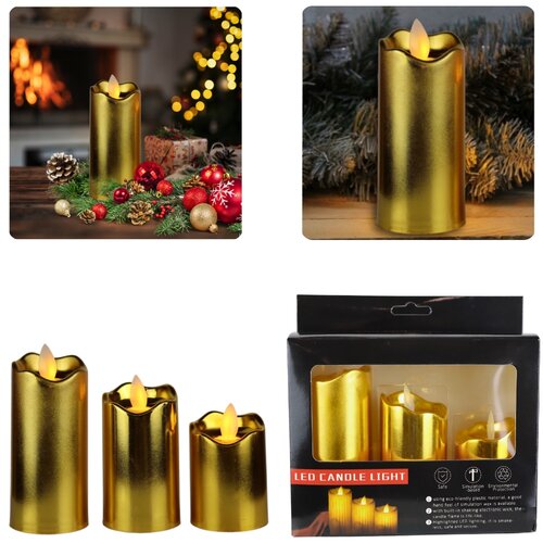 Domarex Zestaw świec dekoracyjnych LED, złoty, 3 szt.