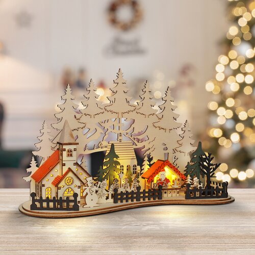 Solight LED Weihnachtsstadt mit Kirche, 30 x 19cm, 2x AAA