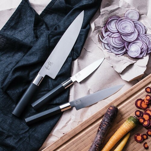 Kai Sada 3 nožů Wasabi Black – univerzální malý, univerzální velký a šéfkuchařský velký