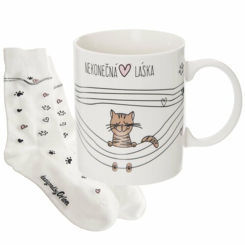 Orion Keramiktasse Unendliche Liebe Katze, 0,35 l + Geschenk Socken