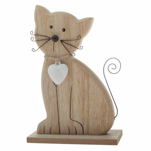 Dekoration Holzkatze 15 cm, braun