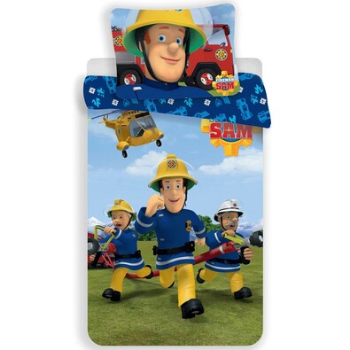 Lenjerie de pat pentru copii Pompierul Sam 01,din flanelă, 140 x 200 cm, 70 x 90 cm
