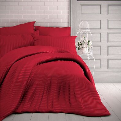 Kvalitex Stripe szatén ágynemű, piros, 200 x 200 cm, 2 db 70 x 90 cm