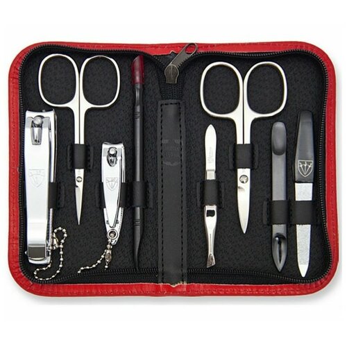 Kellermann 52136 ženski set za manikuro iz pravekože, rdeč