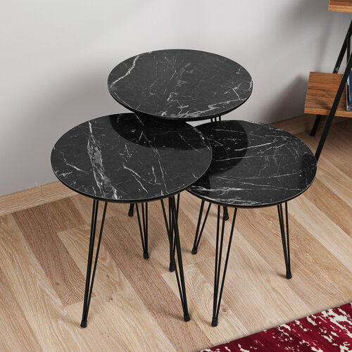 Beistelltisch Siyah Mermer, 3 Stück