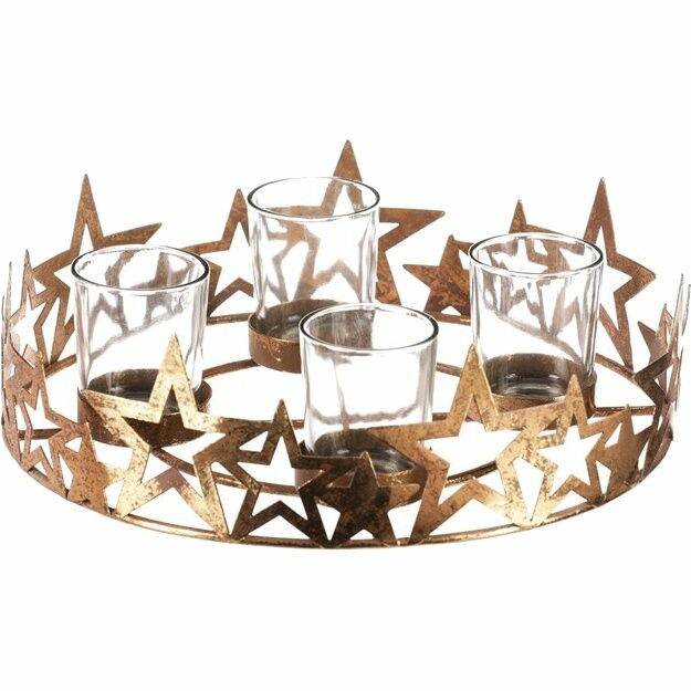 Adventný svietnik Hviezdy, zlatá, kov, pr. 25 cm