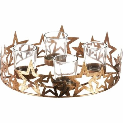 Csillagok adventi gyertyatartó, arany, fém, átmérő 25 cm