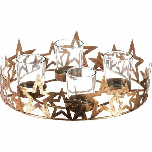 Świecznik adwentowy Gwiazdy, złoty, metal, śr. 25 cm