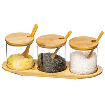 4Home Set aus Glasdosen mit Tablett und Löffeln Bamboo, 310 ml