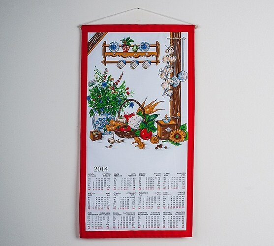 Textilný kalendár 2014 Zátišie, 35 x 65 cm, červená