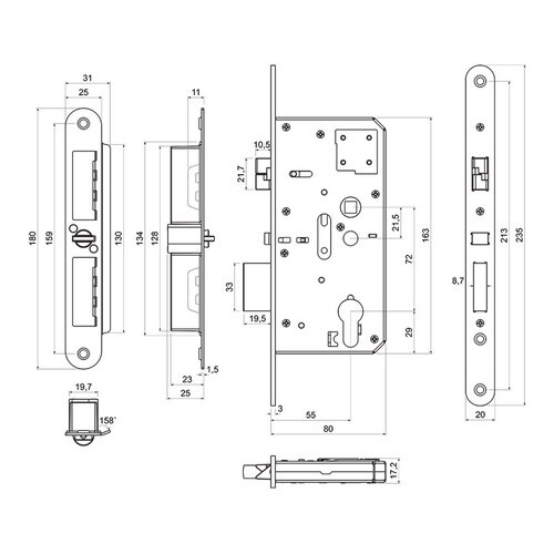 Richter vgradna ključavnicaZ.302-SZ.PA.KO.72/55/20.PL