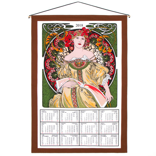 Calendar de perete din textil 2018 Alfons Mucha, 45 x 65 cm