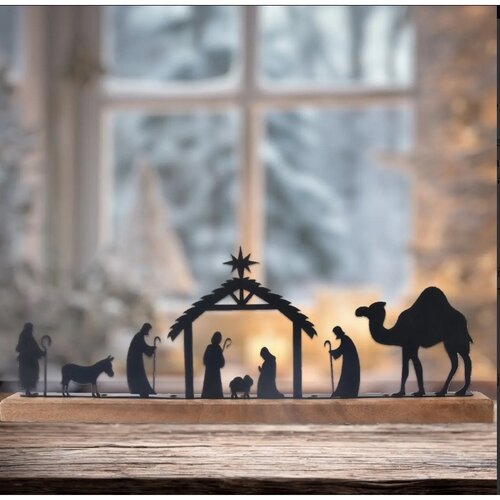 Scenă Nașterea Orion din lemn de mango și metal, 50,5 x 5 x 18 cm