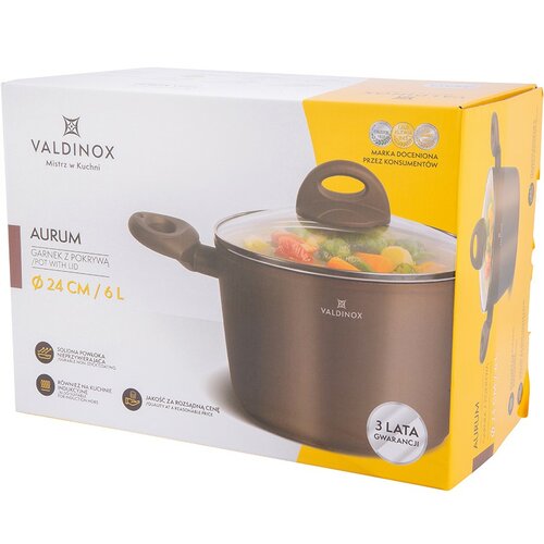 Valdinox Aurum Garnek z powłoką nieprzywierającą i pokrywką, 24 cm