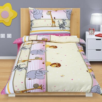 Bellatex Kinderbettwäsche aus Baumwolle Junior Safari, Rosa, 140 x 200 cm, 70 x 90 cm