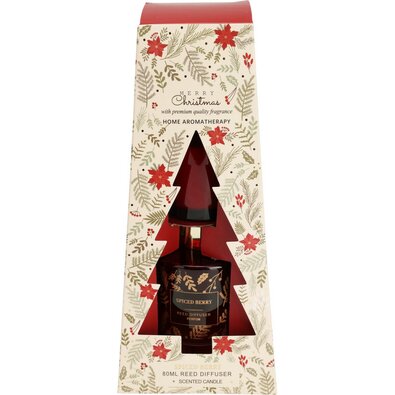 Merry Christmas, Spiced berry ajándék diffúzor és gyertya szett, 2 db