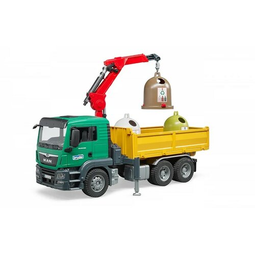 Bruder MAN teherautó újrahasznosító konténerekkel és üvegekkel, 54,5 x 18,5 x 27 cm