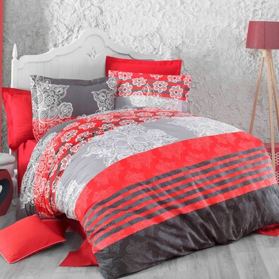 Bavlnené obliečky Delux Stripes červená, 140 x 220 cm, 70 x 90 cm