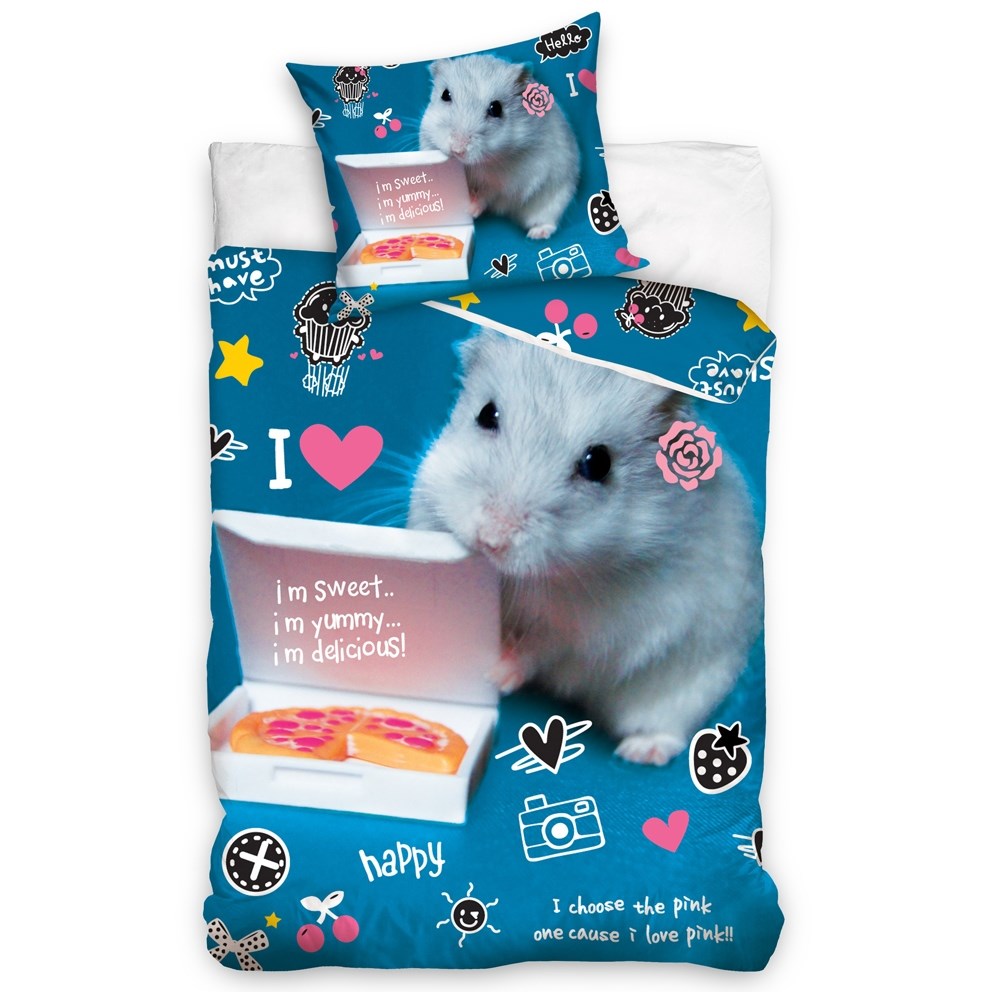 Carbotex Detské bavlnené obliečky Škrečok modrá, 140 x 200 cm, 70 x 90 cm