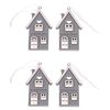 Căsuță suspendată din lemn, gri, înălțime 9 cm, SET DE 4 PIESE