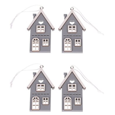 Visoka lesena hiša, siva, višina 9 cm, SET 4 kosov
