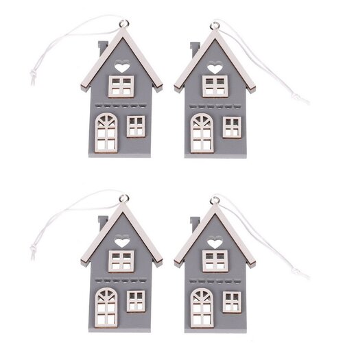 Visoka lesena hiša, siva, višina 9 cm, SET 4 kosov
