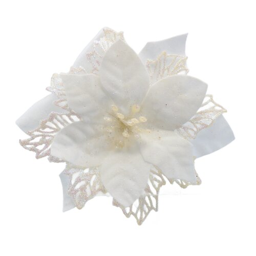 Božična dekoracija Poinsettia z vilami, bela,komplet 6 kosov