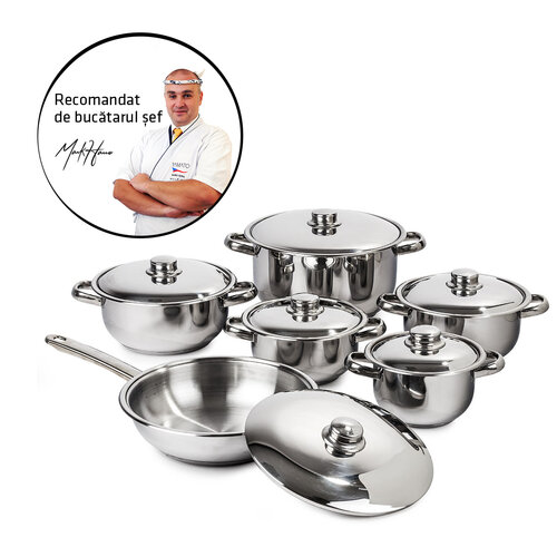 Set oale inox cu capac inox 4Home Destiny, 12 piese