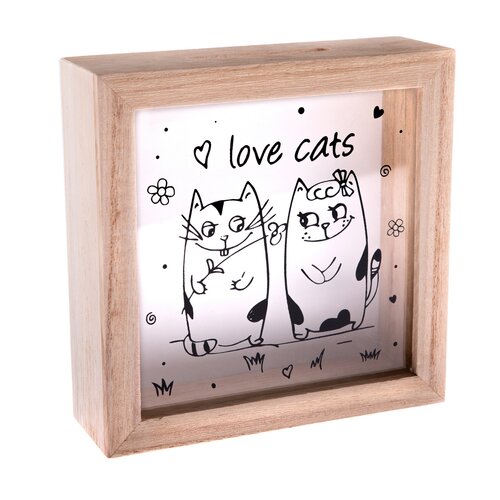 Drewniana skarbonka Love Cats, 15x 15 x 5 cm