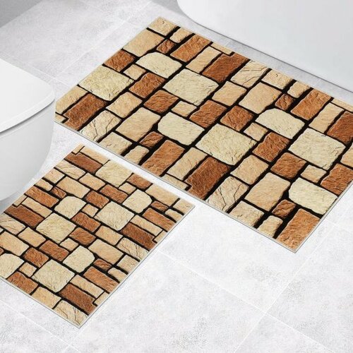 Bellatex Komplet kopalni predpražnikov brez izrezaKamena tlakovina 3D, 60 x 100 cm, 60 x 50 cm