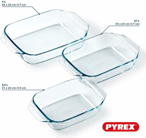 Pyrex üveg sütőedény készlet 3 db, 2 l + 3 l + 4 l