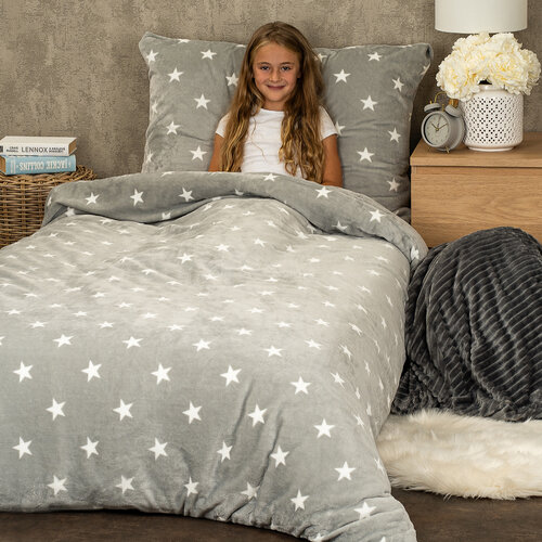 4Home Posteljnina iz mikroflanela Stars grey, 140x 200 cm, 70 x 90 cm