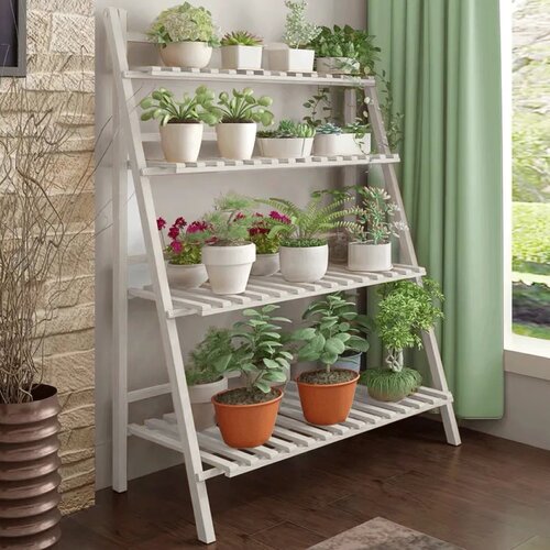 Bambus Blumenständer Nepel Typ 2 Weiß, 70 x 40 x 122 cm