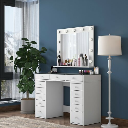 Schminktisch Livia White mit Glasplatte