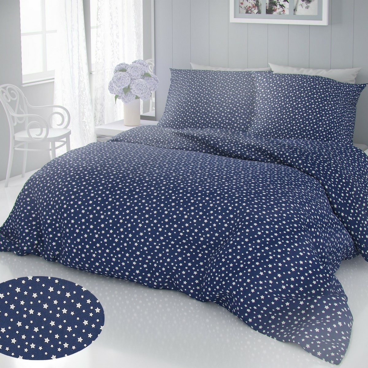 Lenjerie de pat din bumbac Stele albastră, 140 x 200 cm, 70 x 90 cm e4home.ro