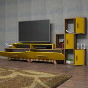 Stolik pod telewizor z szafką Flora S Yellow and Walnut